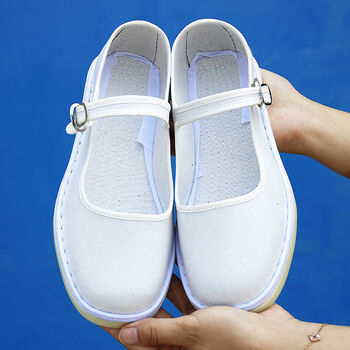 护士鞋软底老北京布鞋纯白布鞋一字带手工上线牛筋底鞋女鞋透气鞋