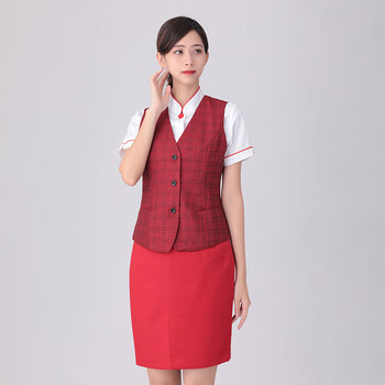 筝宁中信银行行服工装夏季马甲马夹新款工作服套装马甲红色职业装新款