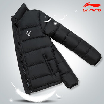 李宁羽绒服男2020冬季新款防风轻盈保暖连帽外套短款运动服 黑(90%灰