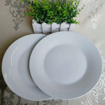 平盘浅盘简约纯白圆牛排盘陶瓷餐具95英寸圆形平盘8个装瓷色偏青白瓷