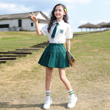 靓曼格女童夏季套装裙2022新款裙子10儿童夏装jk衬衫十一岁女孩夏天