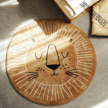 卡通圆形地毯可爱卧室电脑椅吊篮儿童房加厚床边垫可机洗黄色小狮子