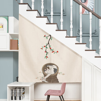 楼梯下遮挡帘楼梯下遮挡帘三角形布艺门帘隔断帘防尘帘储物间异形免