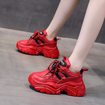 花九卿本命年红鞋子女新款红色厚底老爹鞋款秋季运动跑步鞋增高 红色
