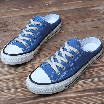 夏季新款男士半拖鞋透气包头男鞋休闲凉拖潮流豆豆无后跟帆布鞋男雾霾