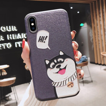 xr防摔蚕丝纹皮套新年款xsmax保护套 【二哈】蚕丝纹贴皮浮雕软壳