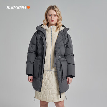 icepeak"极地自然"系列22新女连帽中长收腰鹅绒羽绒服白鹅绒填充 墙