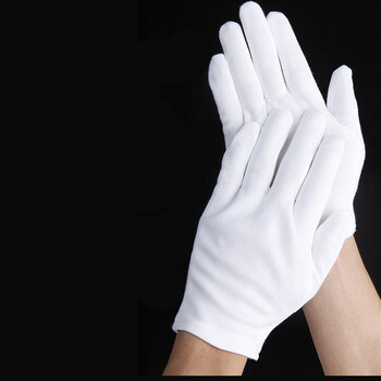 白色手套纯棉劳保作业汗布文玩防滑薄款盘珠纱线白棉礼仪手套白色12双