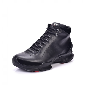 爱步男鞋经典款缓震休闲运动鞋牛皮高帮鞋系带短靴子c800274黑色39