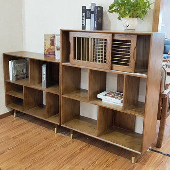 敏成全实木书柜小户型书房卧室落地靠墙木质胡桃色双面镂空多层收纳置