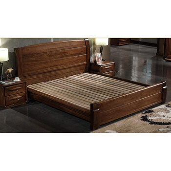 全实木新中式黑胡桃木床双人床气压高箱床储物时尚婚床 巴新胡桃木床