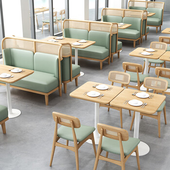 mexueer定制餐饮火锅店桌椅组合东南亚实木编藤主题店烤肉日料店卡座