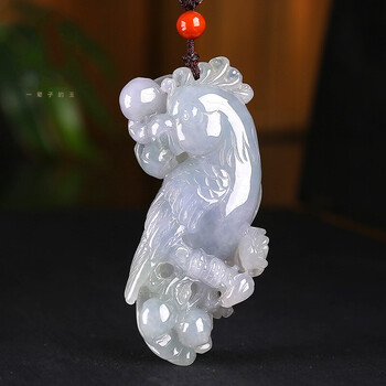 墨韵英明神武天然翡翠挂件紫罗兰满色鹦鹉吊大师孤品