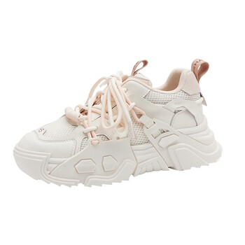 哈森(harson)老爹鞋女新款春季百搭厚底运动休闲鞋女hwc230117 白粉色