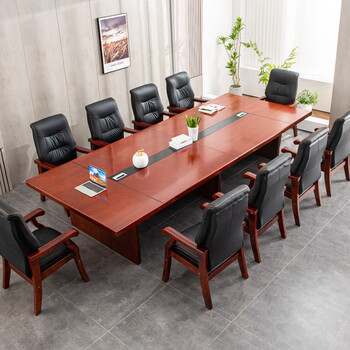 芊华会议桌中式长条洽谈桌油漆贴木皮大型实木桌椅组合简约接待培训桌