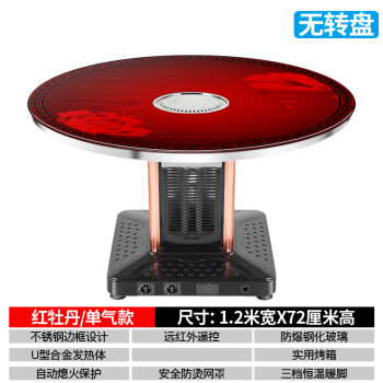 久的（Jiude）电暖桌家用电暖器圆桌 圆形烤火桌石墨烯气电两用取暖桌 1.2米-国色天香红-电磁炉转菜盘-气电