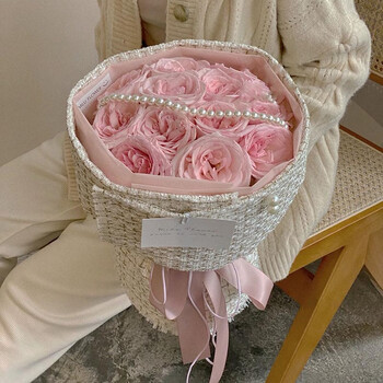 羽帛鲜花同城配送11朵粉荔枝玫瑰创意小香风花束生日礼物告白送女友