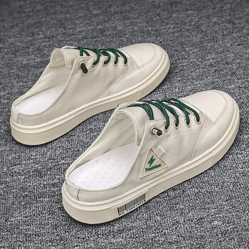 夏天半托式男鞋帆布鞋无跟男鞋无根男士懒人包头半拖布鞋夏季无后跟外