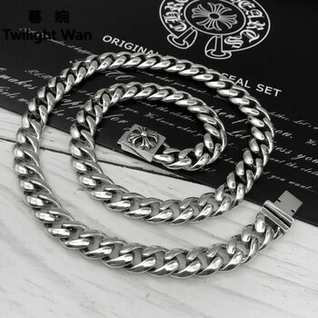 品牌京选925ch克罗心个性十字架嘻哈潮男士霸气粗款复古扁链古巴项链