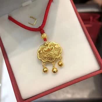 周大福 chow tai fook硬金平安锁礼物硬金项链吊坠宝宝福字硬金长命锁