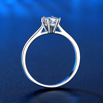 莫桑钻石戒指925银轻奢气质一克拉仿真钻对戒六爪闭口女戒带证书送