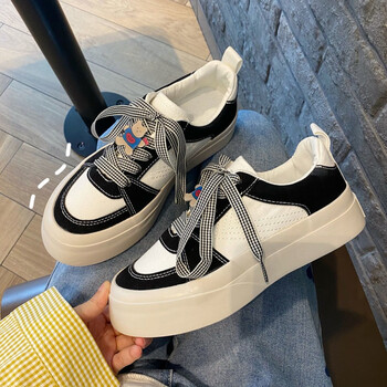 鞋子女百搭学生小众原创经典黑白大头帆布鞋女薄款日系厚底板鞋黑色