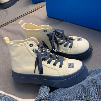 季回力休秋冬季回力休品牌ins风女鞋小众设计高帮帆布鞋女秋冬季米