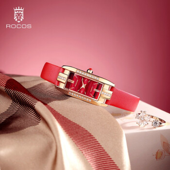 雷克斯rocos品牌ins风复古小绿表长方形简约气质时尚潮流皮带手表女