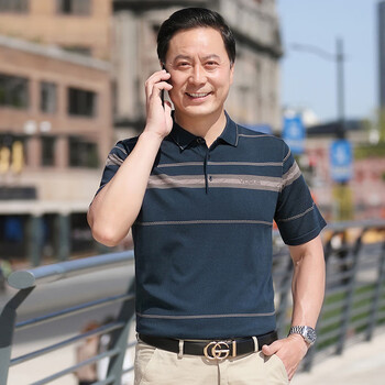 细熙父亲节礼物送爸爸衣服夏装冰丝短袖男中老年男士翻领宽松打底衫 d