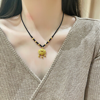 艾风格aifengge平安锁项链女2023新款999足金长命锁骨链编绳吊坠女友