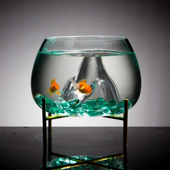 洛鲁鱼缸透明玻璃办公桌创意水培圆形圆球圆型小型乌龟迷你桌面小鱼缸 小号水蓝珠套餐+底座