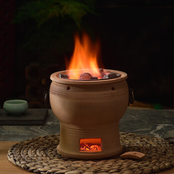 霸蓝碳炉烧木炭炉泥炉手工小火炉复古柴烧橄榄炭煮茶器烧炭烧 双福炭