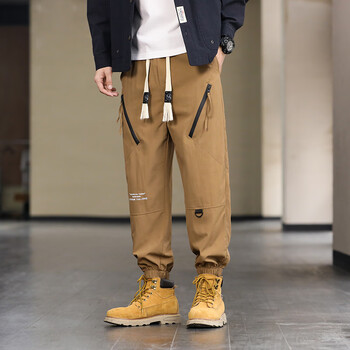 工装裤男士潮牌束脚裤子宽松薄款春夏季2023新款九分休闲卡其色m