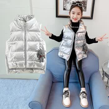 轩凡朵童装女童棉衣马甲外套加厚加棉亮面无袖棉服短款上衣2021儿童