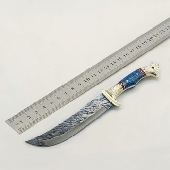 不舍天真 新疆英吉沙手工小刀 黄铜蓝松石把弯式水果刀 弯式水果刀
