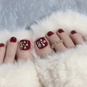 脚指甲贴片成品穿戴脚趾甲美甲贴片可拆卸美脚金属镶钻假指甲贴片