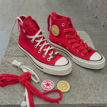 复刻1970s新款兔年限定diy大红色男女鞋情侣休闲帆布鞋高帮鞋红色395