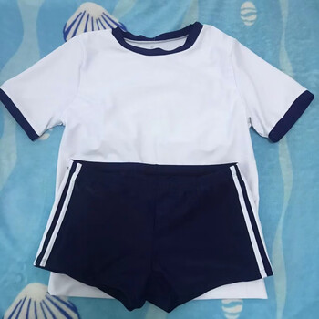 日本分体泳衣女ins风遮肚显瘦泡温泉校园日系cos日式学生体操服 蓝色