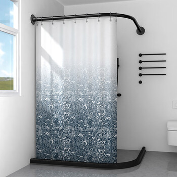 浴室防水布磁性浴帘套装免打孔弧形杆卫生间淋浴帘子隔断帘洗澡帘加厚