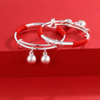 婴儿9999足银虎牛宝宝银镯子小孩百天周岁满月礼物 福字手镯25克一对