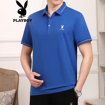 花花公子(playboy)短袖t恤男翻领上衣薄款冰丝体恤衫中青年纯色polo领