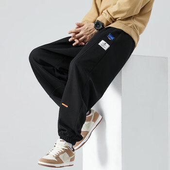 宽松束脚潮大码裤子早秋男装休闲运动加肥加大男裤黑色xl150斤到170斤