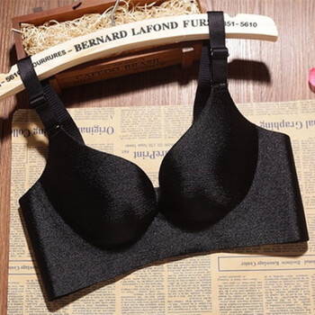 横拉丝少女内衣厚薄款调整型一片式无痕无钢圈聚拢收副乳文胸 黑色