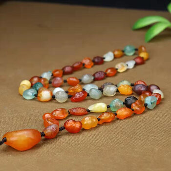 喜上佳民族风红玛瑙项链新疆阿拉善红色毛衣链玛瑙戈壁手工编织彩色糖