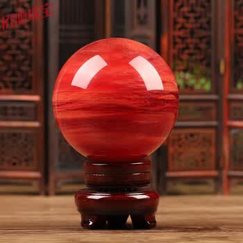 侨沁 红色水晶球摆件风水球红球鸿运当头转运客厅办公室 直径6厘米