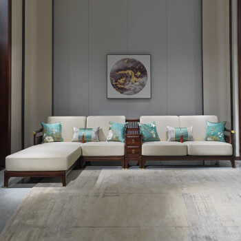 法蒂豪庭高端客厅家具新中式实木沙发乌金木转角沙发带踏贵妃沙发3.6米 转角沙发【踏不分左右】