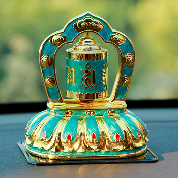 【京选推荐】汽车车载转经轮太阳能西藏转经筒家用电动高档汽车摆件祈