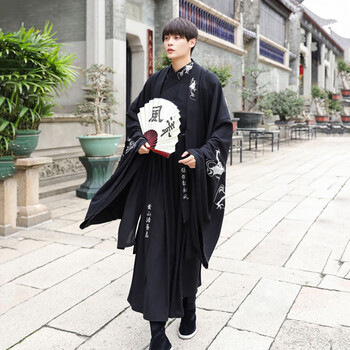 大码汉服男秋季套装胖子加肥加大200斤中国风刺绣魏晋风古风古装 上衣