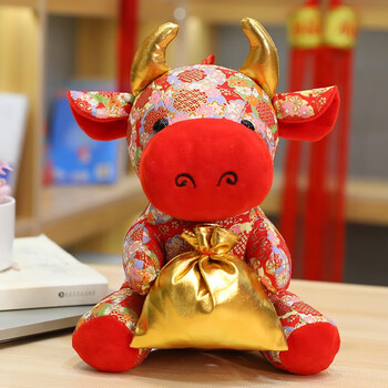 唐装牛公仔生肖牛牛年吉祥物毛绒玩具小牛玩偶布娃娃公
