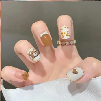 梦不落小孩穿戴美甲穿戴甲片10岁女童的美甲贴片假指甲学生12岁 布朗